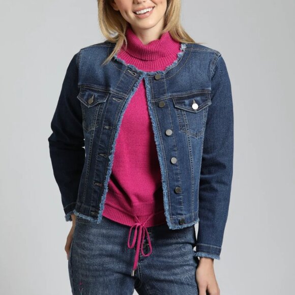 Kut From The Kloth Jean Jacket Remade Raw Hem Denim Collarless Trucker Jacket 1X - Picture 1 of 16